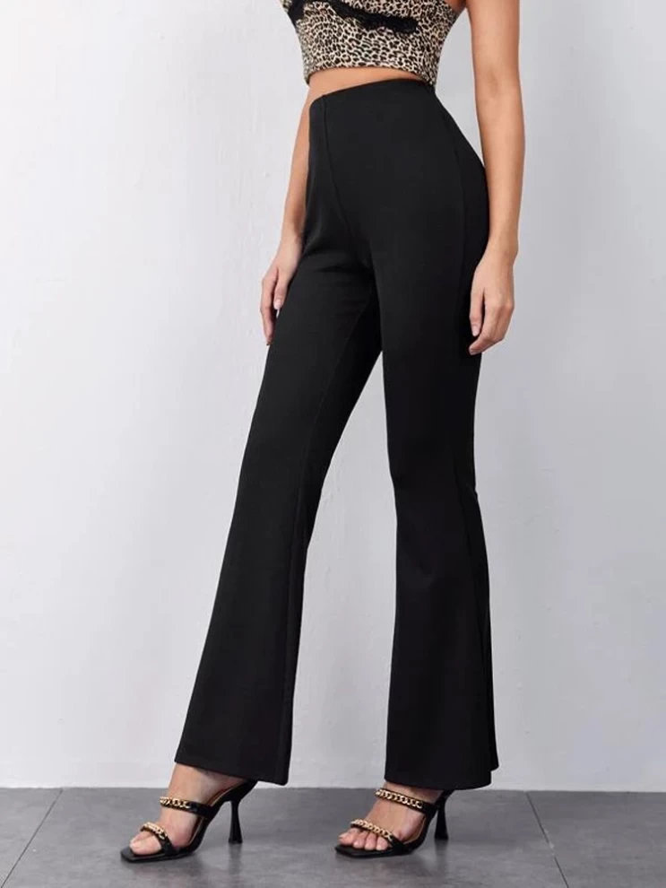 Womens Pants & Capris SHEIN Black Casual Elastic Mid Waist Sheer